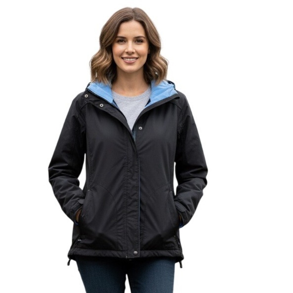 LL Bean Women's Black Lightweight Rain WindbreakerJacket Hooded Outerwear‎